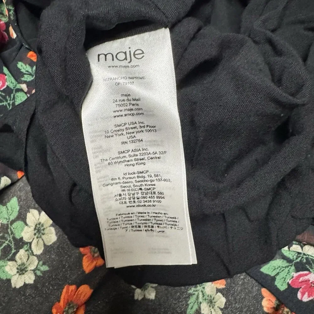 Maje Rancho Ruffle Dress 2 Black Floral Chiffon Midi Whimsigoth Cottagecore - Picture 9 of 10